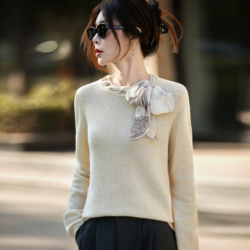 

2025 Autumn/Winter Women s Loose Round Neck Ribbon Knit Sweater - Long Sleeve, Cozy Wool Jumper, Elegant Ladies Top L