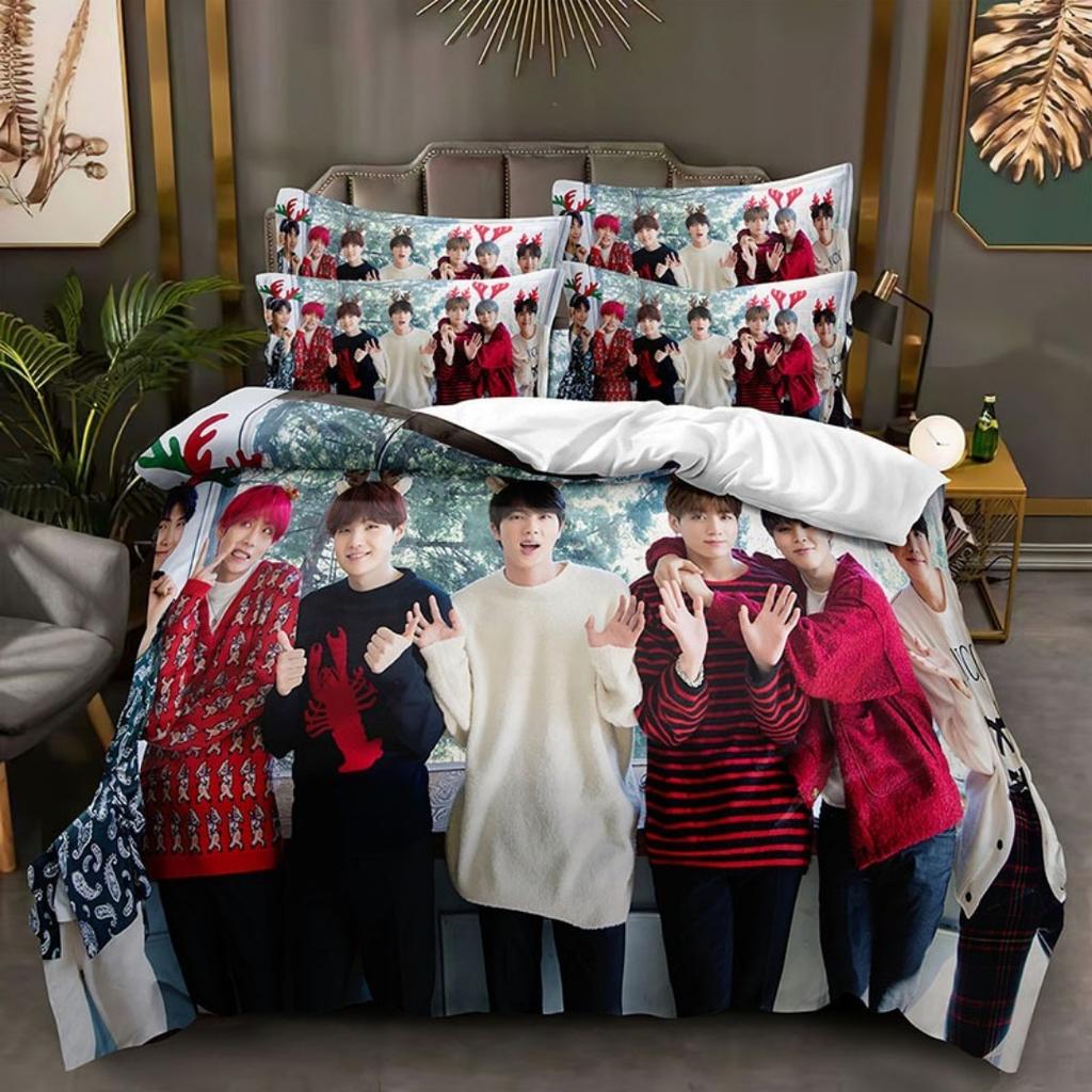 2026 NEW BTS Men's group Bedding Music Duvet Covers Kids Cartoon Bedding Set Twin Full Bedroom Bed Decor for Teens Best Gifts