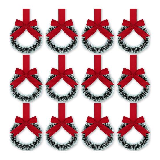 Mini Christmas Cabinet Wreaths 5.1 Inch Small Kitchen Xmas Decor with Red Ribbon Bow Plastic Rattan Fabric Window Door Office Holiday Decoration