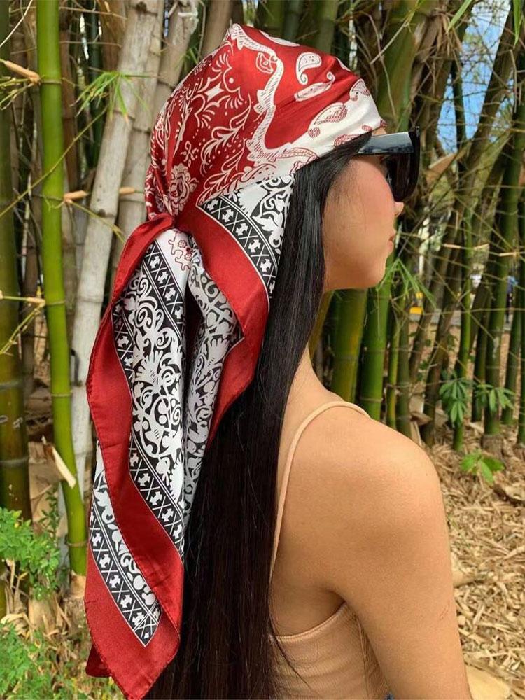 New Brand Print Headband Scarf Women Fashion 90*90cm Silk Satin Hijab Bandana Neckerhicef Sun Protection Shawl Wrap Headscarf