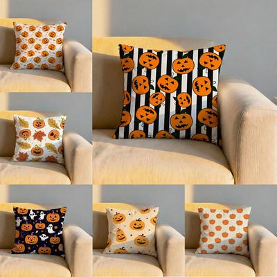 Cute Halloween Scary Pumpkin Cushion Cover Soft Reversible Durable Pillow Cover MultiScene Use for Home Car Daily Comfort