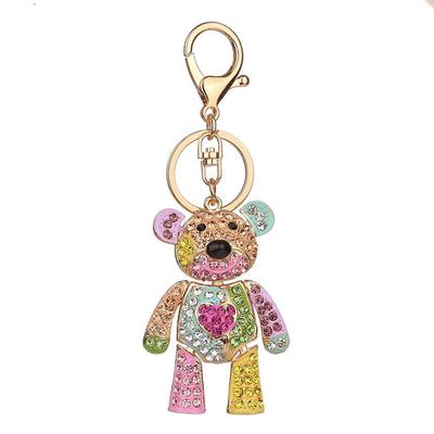 Rhinestone Key Chain Holder Ring Bear Shape Keychain Alloy Keyring Bag Decoration (3#)