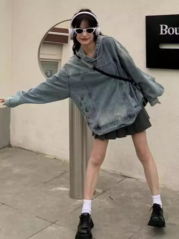 Vintage Washed Unisex Denim Hoodie - Spring Retro Street Style