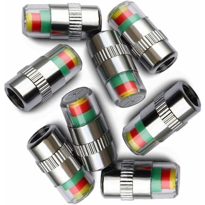Lot de 8 bouchons de valve avec indicateur de pression des pneus de voiture 3 couleurs QIEDOVIEY