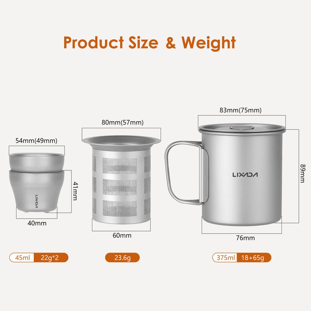 Outdoor Camping Ti 375ml Mug with Lid and Tea Filter Tea Cup for Camping Hiking Travel