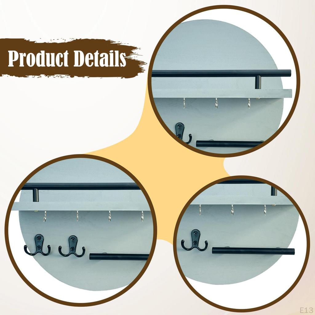Key Holder Wall Mount Shelf Mail Organizer Tray Hooks for Bathroom Office