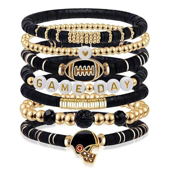 Game Day Bracelets Stackable Sports Football Charm Bracelets Elasticated Football Themed Bracelets Set for Women Men Football Fans Boho Summer