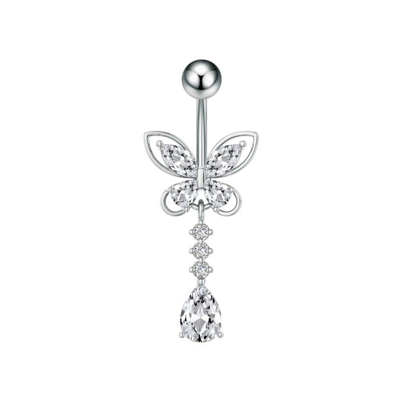 

Fashion Crystal Zircon Waterdrop Pendant Belly Button Ring Butterfly Navel Piercing For Women Beach Body Jewelry