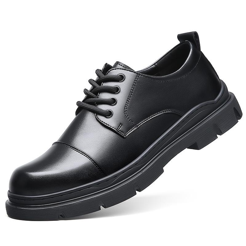 2025 spring new leather shoes men's breathability increases casual business dress lace-up black high-end wedding new