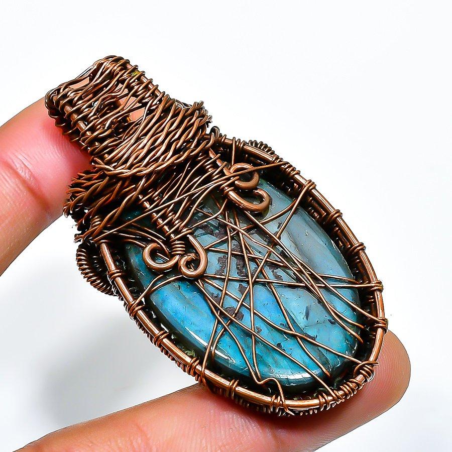 Labradorite Gemstone Handmade Copper Wire Wrap Jewelry Pendant 2.36"