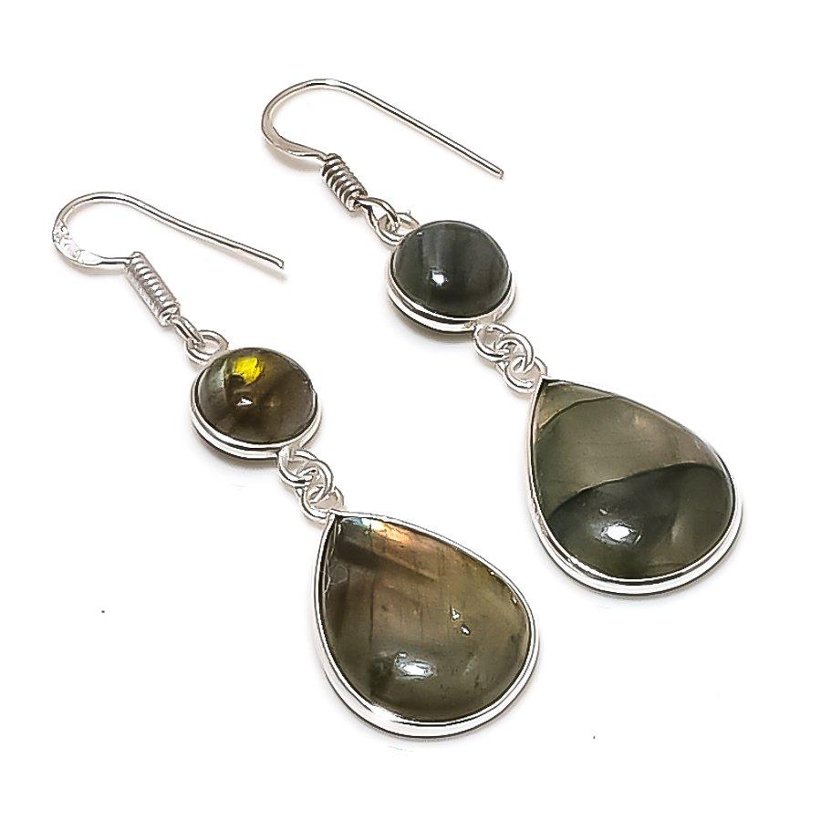 Natural Labradorite Gemstone Handmade 925 Sterling Silver Earring 2.17  AE-11790