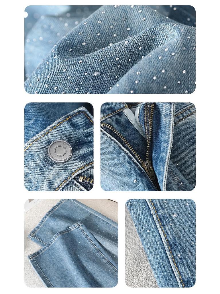 Full Sky Diamond Rhinestone Wide Leg Sparkle High Waist Slimming Jeans