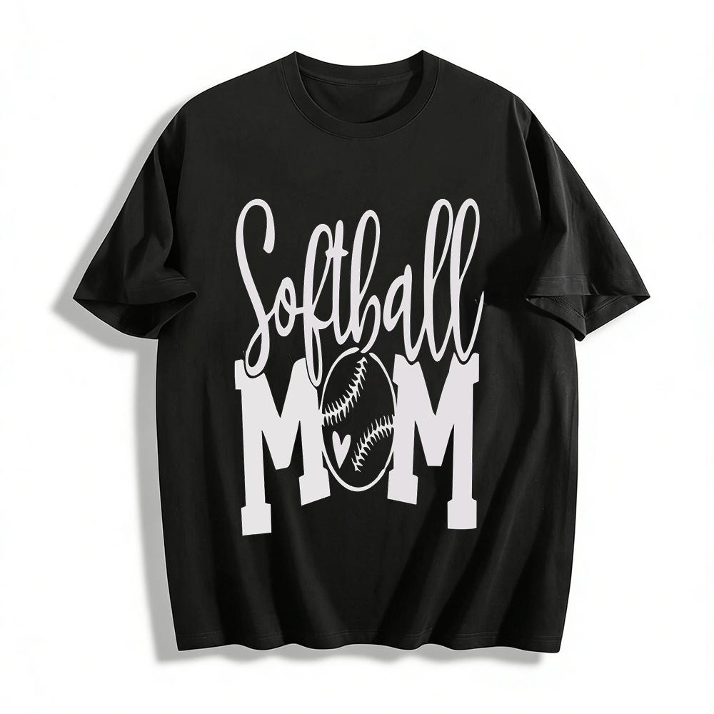 Softball Mom Letter Print Casual Tee Sports Mom Game Day Top Pure cotton T-shirt XXS