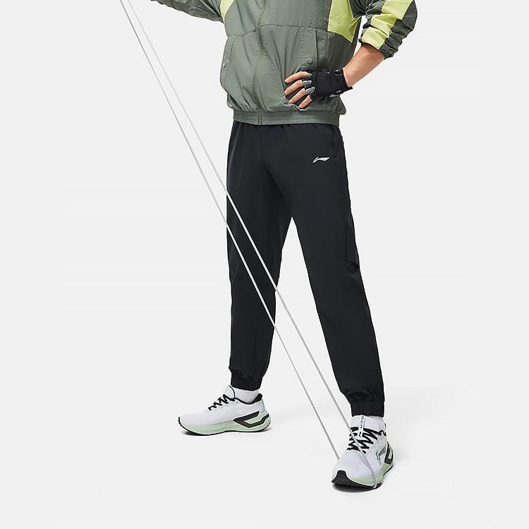 Li Ning Logo Printed Cuffed Knitted Sports Pants Men bottoms Black AYKU061-1