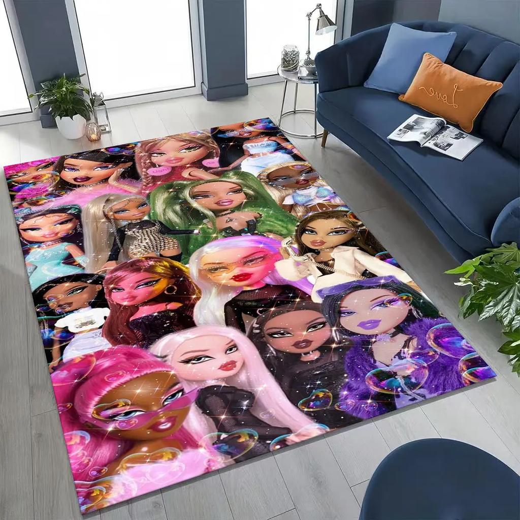 Fashion Girls Bratz Doll Cartoon Art Rug for Bedroom Living Room Sofa Home Doormat Decor,Large Kids Play Non-slip Floor Mat Gift
