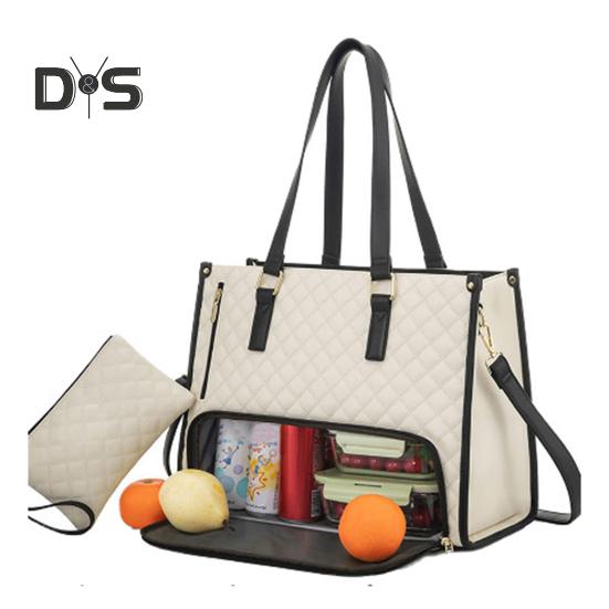 

Сумка 2-в-1 Сумка для обіду для жінок 15,6-дюймова сумка для обіду для ноутбука Велика сумка для обіду з відділенням для обіду Простора робоча сумка для бізнесу Офіс Коледж бежевий