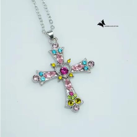 European and American Popular Jewelry, Rhinestone-inlaid Cross Necklace, Simple and Fashionable, Cross and Versatile Hanging