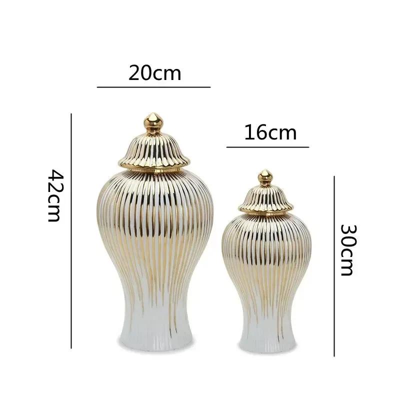 Ceramic Vase Universal Jar with Lid Golden Stripes Decor Ginger Jar Storage Bottle Desktop Porcelain Ornaments Home Decor Vase