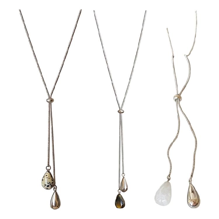 Alloy Teardrop Pendant Necklace Sophisticated Long Sweater Chain With Adjustable Length Fashion Accessory
