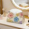 Artistic Colorful Flower Pattern Leather Tissue Holder Portable Napkin Dispenser Perfect For Home And Office Use