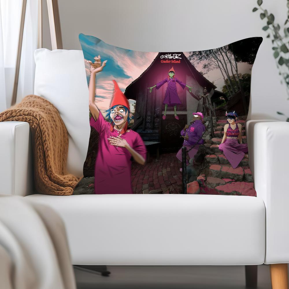 Band G-Gorillaz Plastic Beach Pillow Case Applicable Space For Guest Rooms Interiors Cars Office House Decoration 12x12Inch
