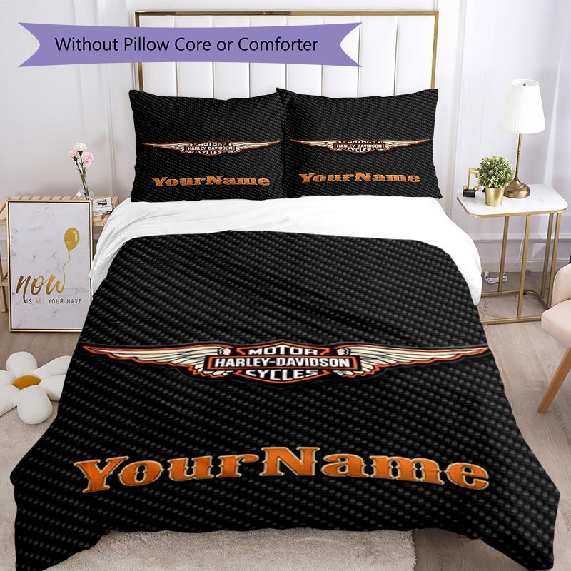 Motociclette Harley-Davidson Personalizza il tuo nome Set Biancheria da Letto Copripiumino Traspirante con Federe Decorazione per la Casa Regalo di Compleanno