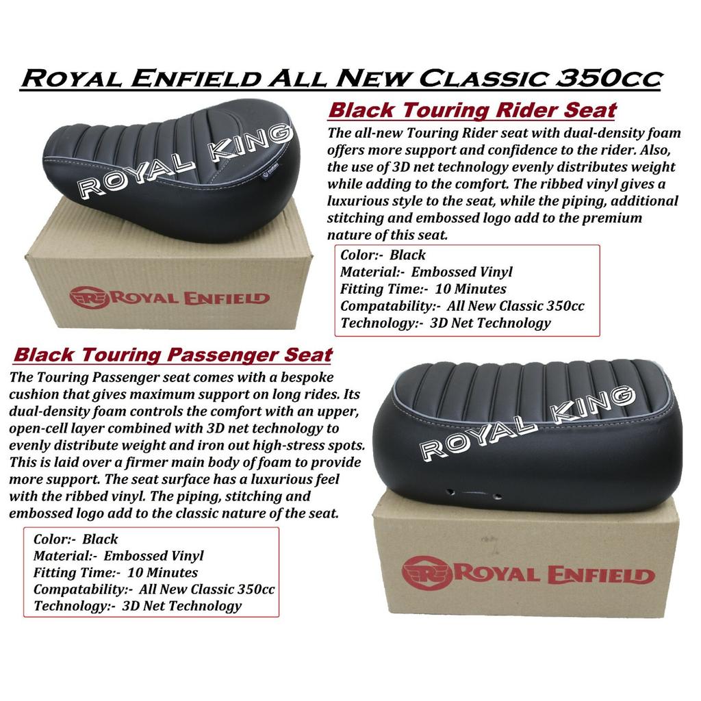 Royal Enfield Black "Touring Rider & Passenger Seat" For New Classic 350 Reborn
