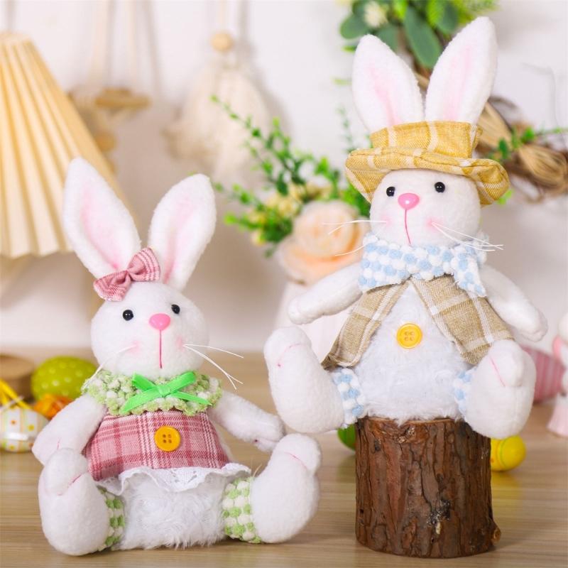 Easter Rabbit Decorations Glowings Easter Rabbit Ornament Handmade Plush Easter Doll Toy for Holiday Table Home