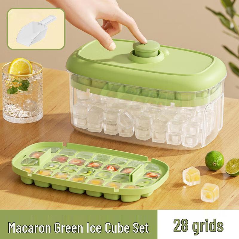 JINGRUIXIANG Press-Type Ice Cube Tray with Storage Box