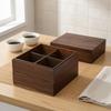 Wood Bento Dark Brown Box Square Japanese Style Compartment Food Container for Sushi