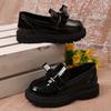 Girls Flats for School Students Black Uniform Shoes Round Toes Glossy  Spring Autumn Children Leather Shoes British Style