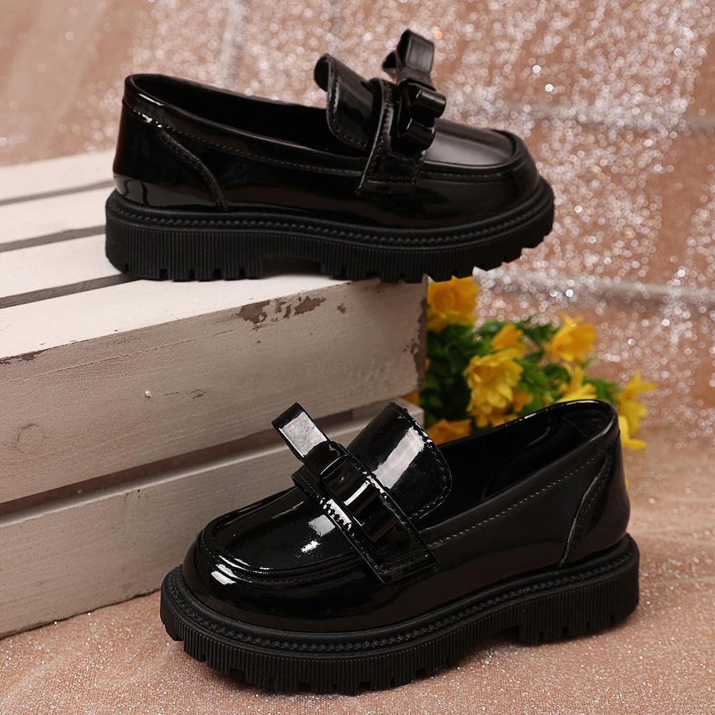 Girls Flats for School Students Black Uniform Shoes Round Toes Glossy  Spring Autumn Children Leather Shoes British Style