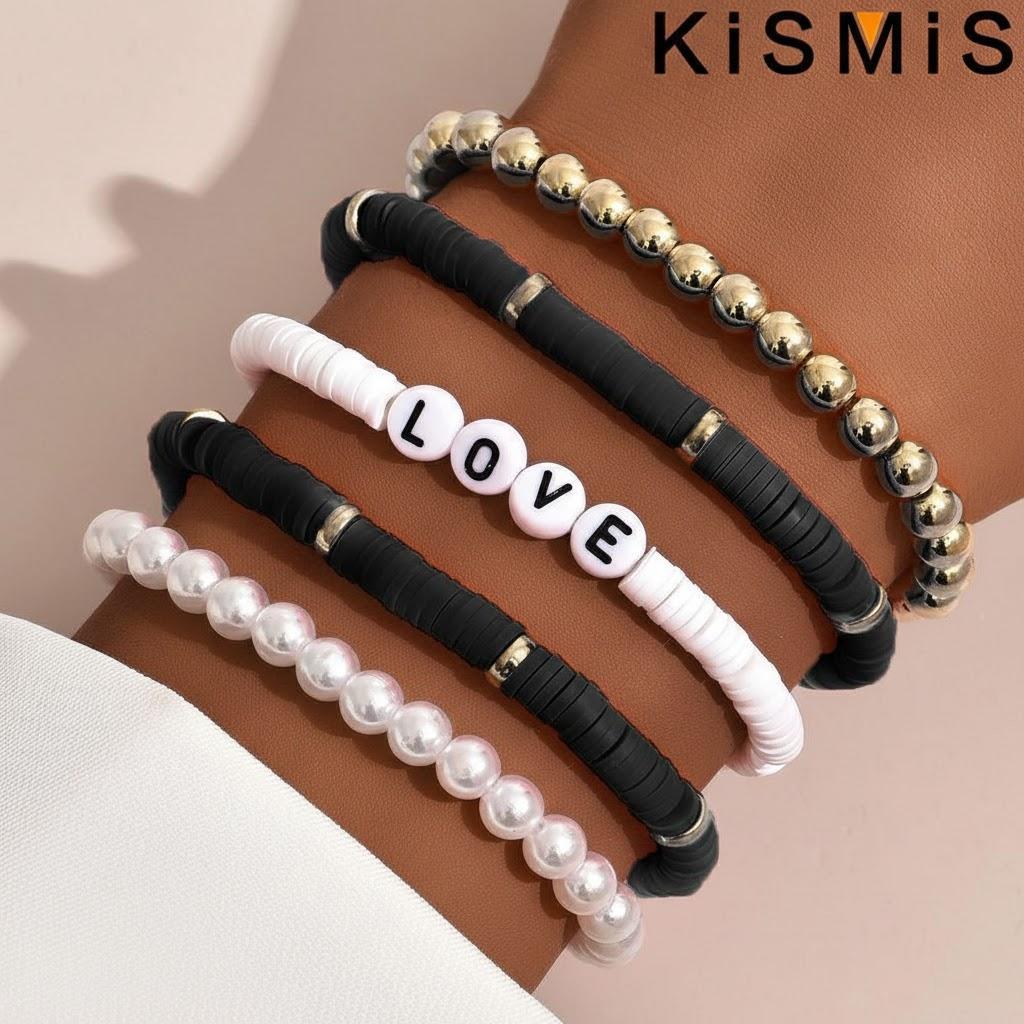 

5Pcs Colorful Clay Bracelets Women Elastic Boho Charm Soft Pottery Handmade Beach Summer Jewelry Gift чёрный
