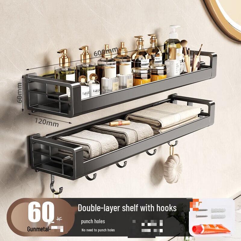 ZQZ Double Layer Bathroom Shelf with Hooks