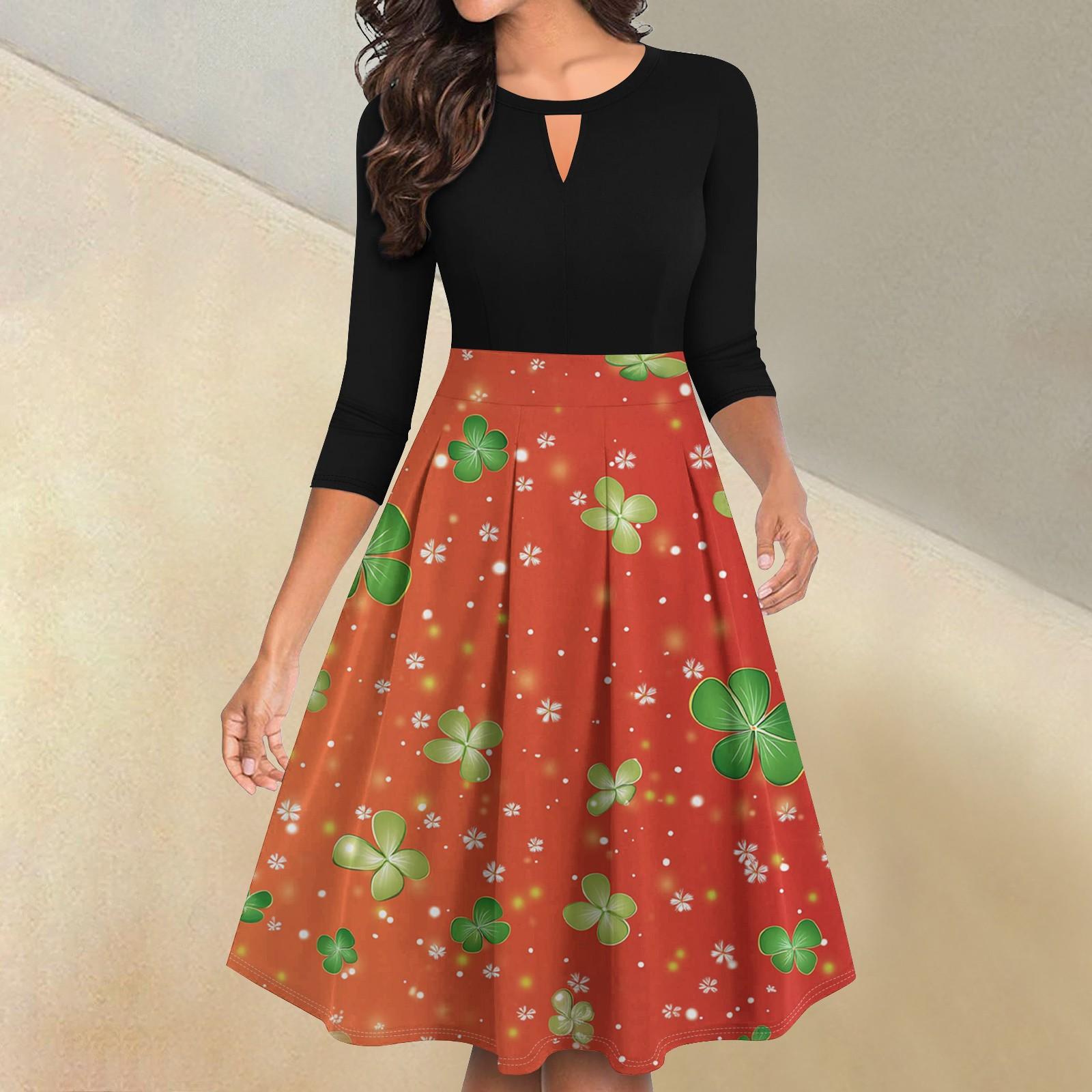 

Женское повседневное и модное платье с цветочным принтом, рукавом 3/4, карманом и молнией сзади XL арбуз красный