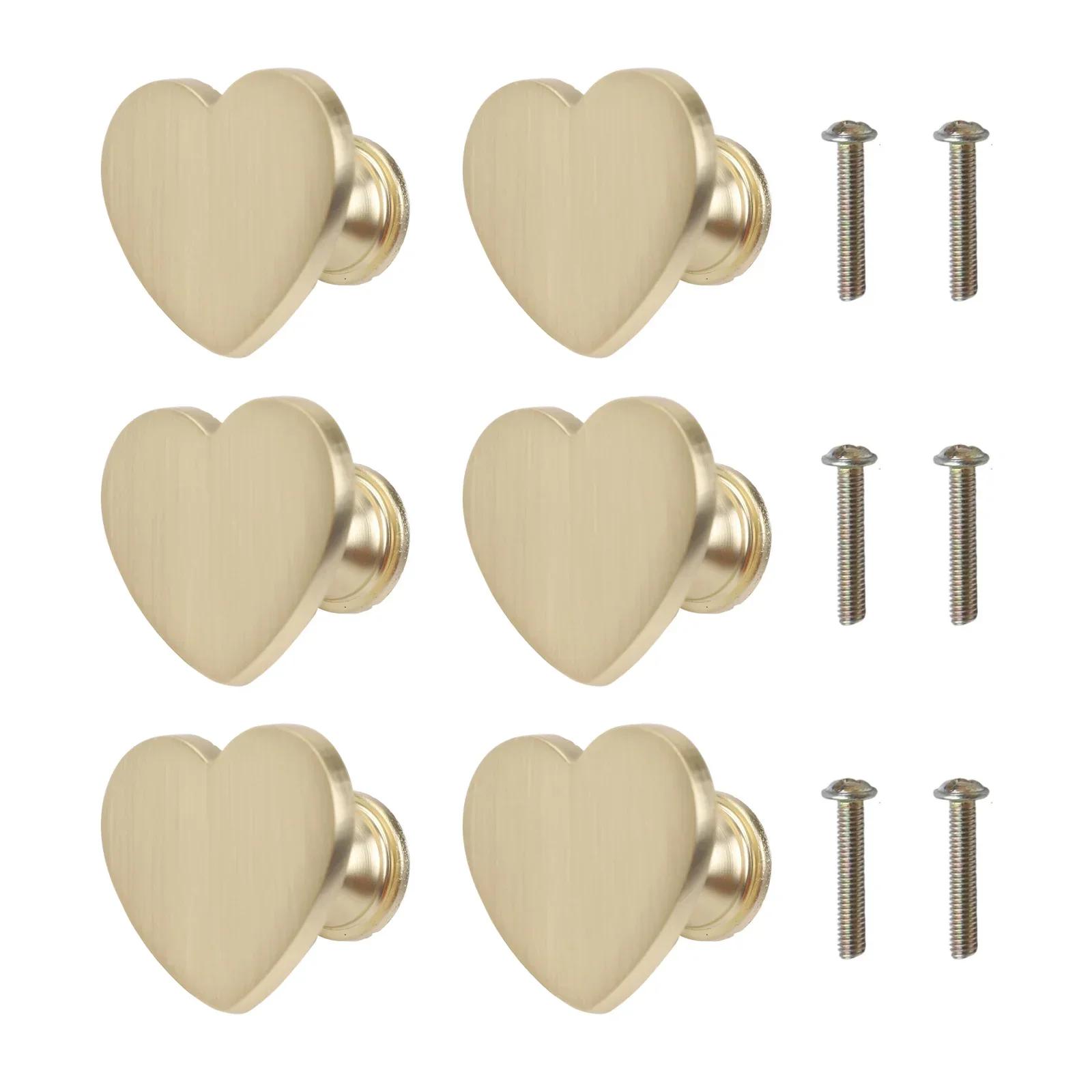 Heart Shaped Zinc Alloy Cabinet Knobs Set of 6 for Drawers Doors Closets Includes Screws for Easy Installation