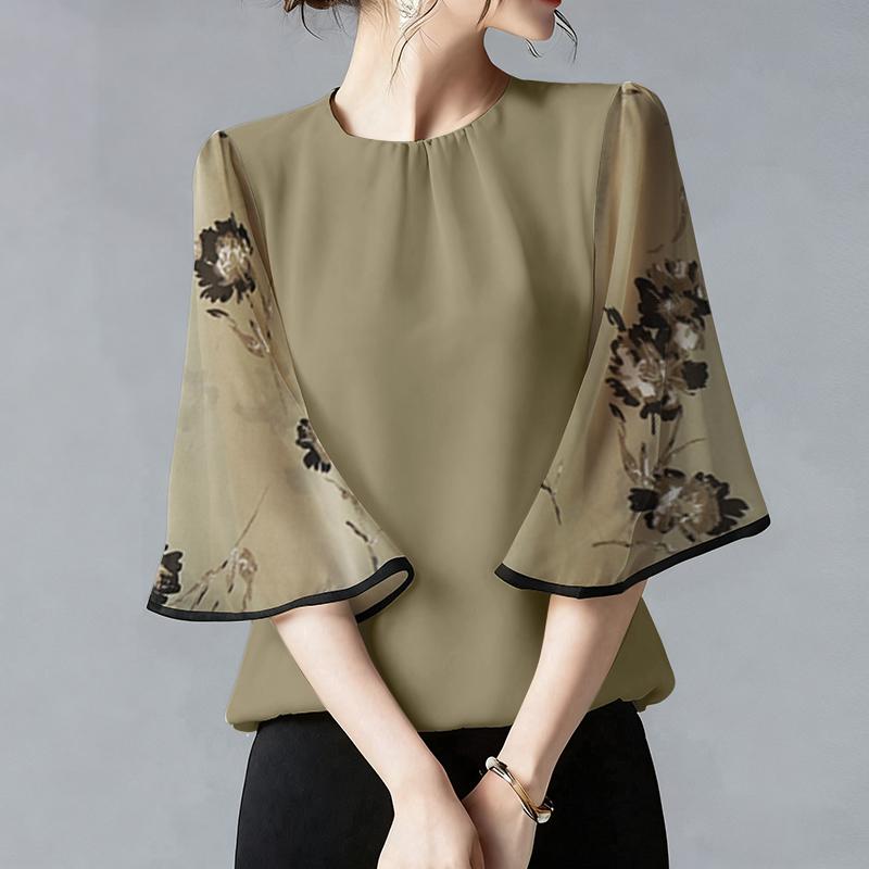 ZANZEA Women Casual Round Neck Loose Splice Half Sleeve Blouse