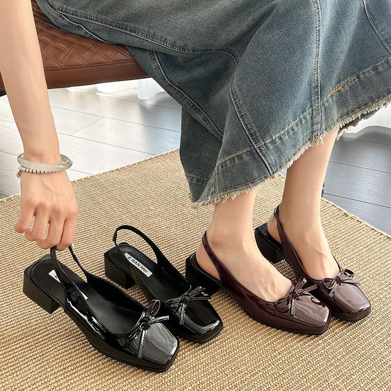 New Style Popular Women's Toe Open-top Buckle High Heels with French Bow Comfortable Fashionable Women's Shoes Zapatos Mujer
