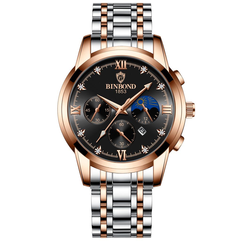 RORIOS Orologio Uomo Oro – Quadro Grande 46mm | Cronografo Al Quarzo Con Display Luminoso E Calendario