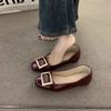 New Fall Grey Square Head Thick Heel Women's Shoes Buckle Single Shoes Wedding Shoes Commuter Size Large Small Medium Low Heel