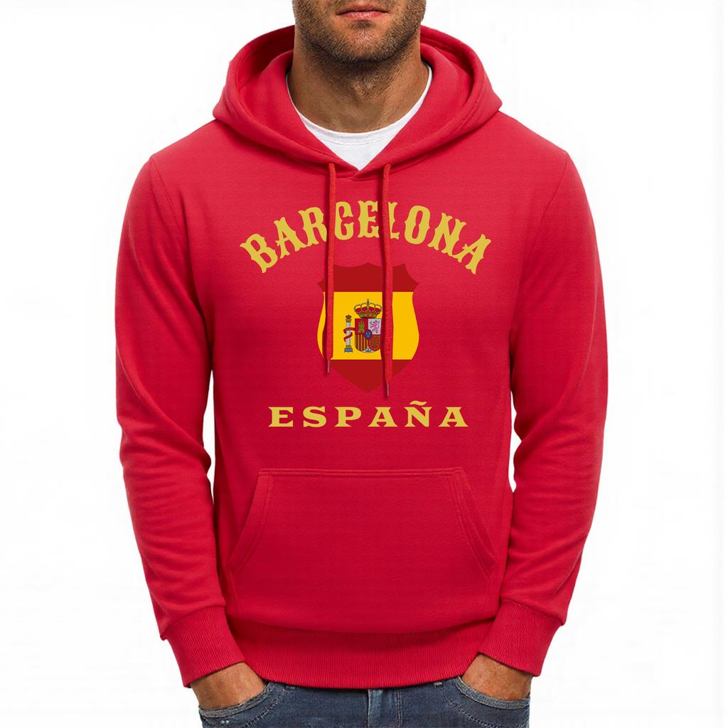 Barcelona España Badge Printing Hoodies Men Fleece Oversized Streetwear All-Match Pocket Hoody Autumn Casual Male Clothing
