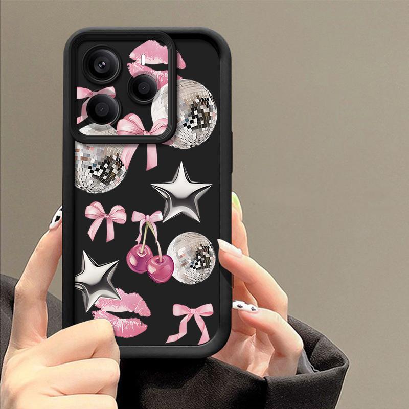 Cherry Bowknots Lips Disco Ball Pattern Case For Xiaomi Redmi Note 14 13 Pro 5G 4G 12 11 Funda Xiaomi 14T 13T 11T Pro Shockproof Bumper Silicone Cover