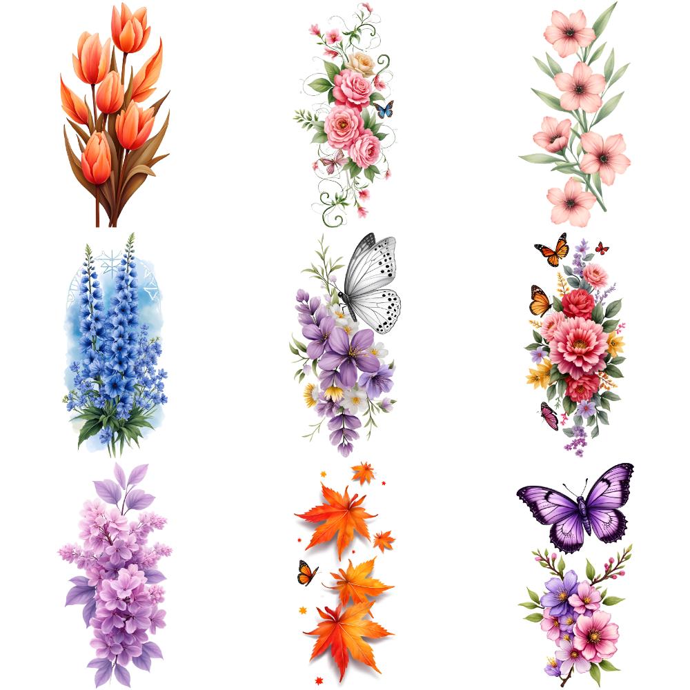 9 шт. Временные татуировки Бабочки Водонепроницаемые Долговечные Наклейки на тело Цветочные Татуировки Цветные Для Взрослых Спина