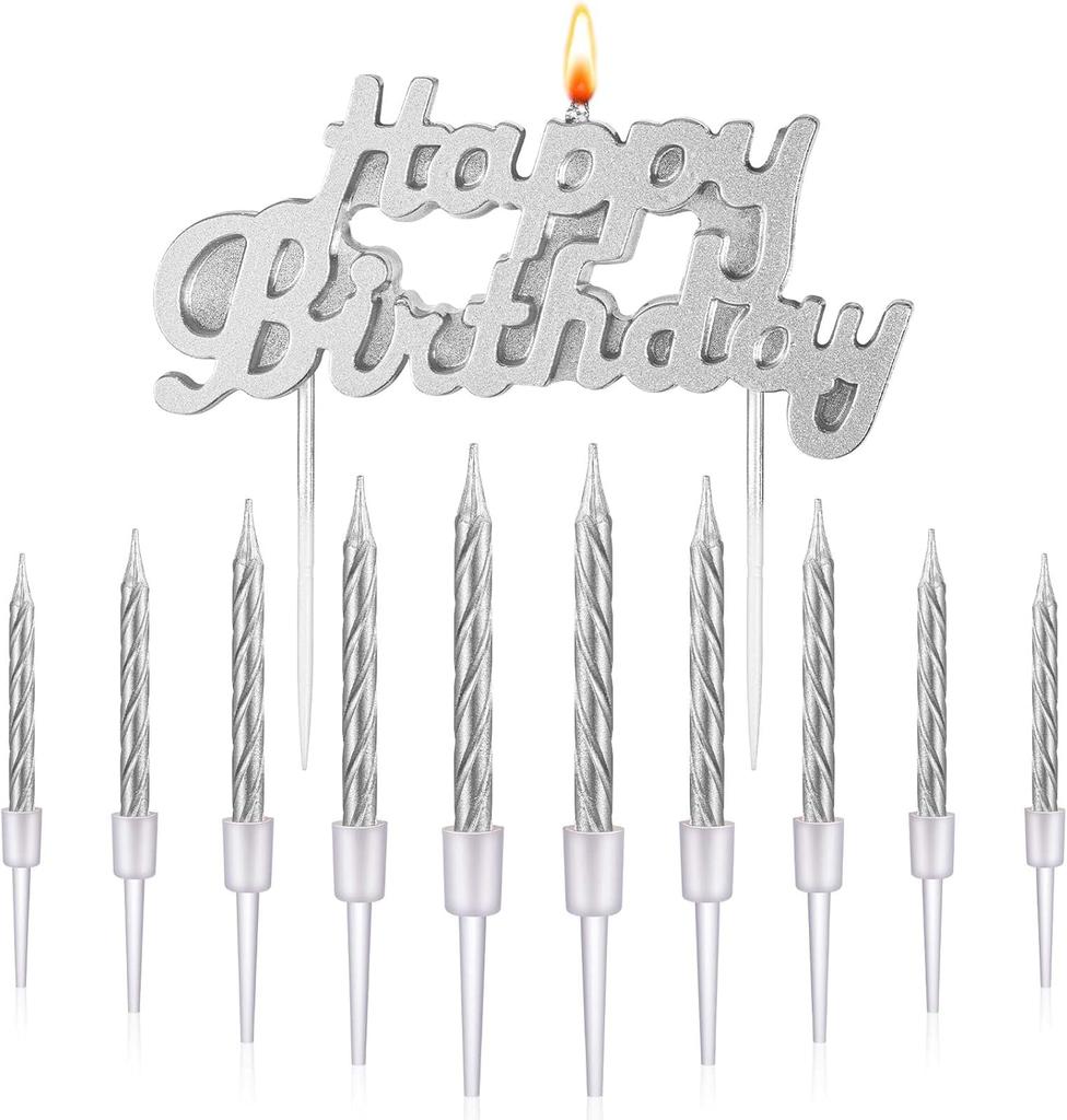 11pcs Happy Birthday Candles Letter Cake Topper with Spiral Candles for Cake Topper Birthday Decoration Party Supplies polychrom