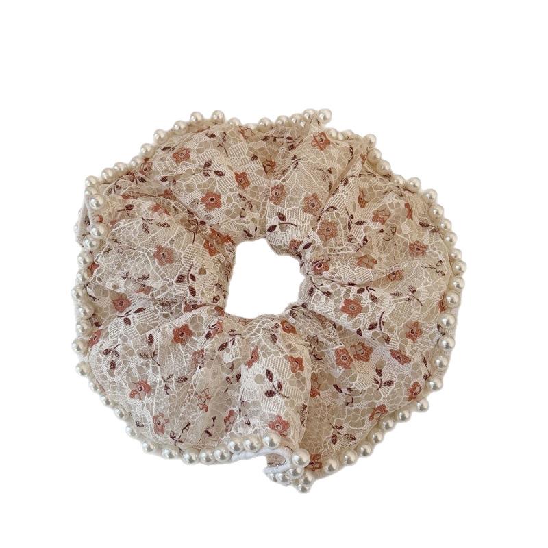 Floral Lace Pearl Scrunchie Hair Tie