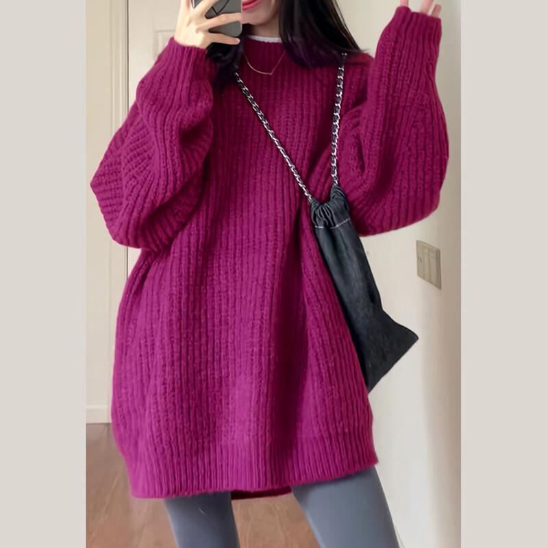 TonLion Women's Casual Crew Neck Mid-Length Sweater