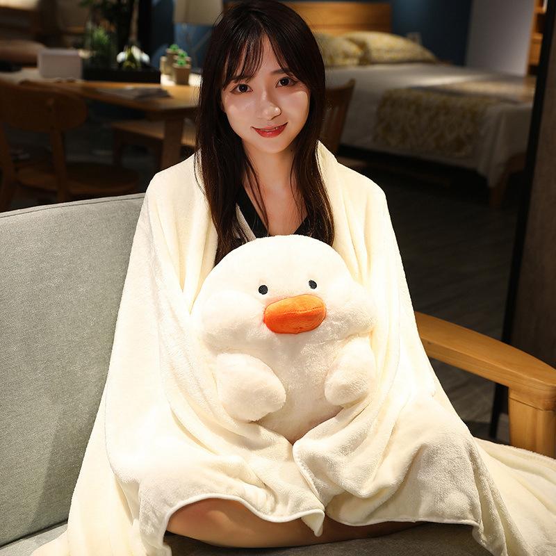 Cute Soft Cute Duck Three-In-One Hand Warmer Throw Pillow Air Conditioner Blanket Plush Toy Little White Duck Doll Children'S Cloth Doll