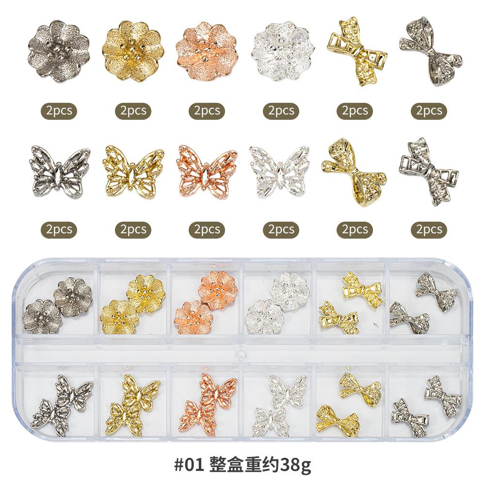 

Набор украшений для нейл-арта из 12 сеток в виде бантиков, украшения из сплава «Бабочка-медведь» и «Любовь», украшения из циркониевого металла для нейл-арта.