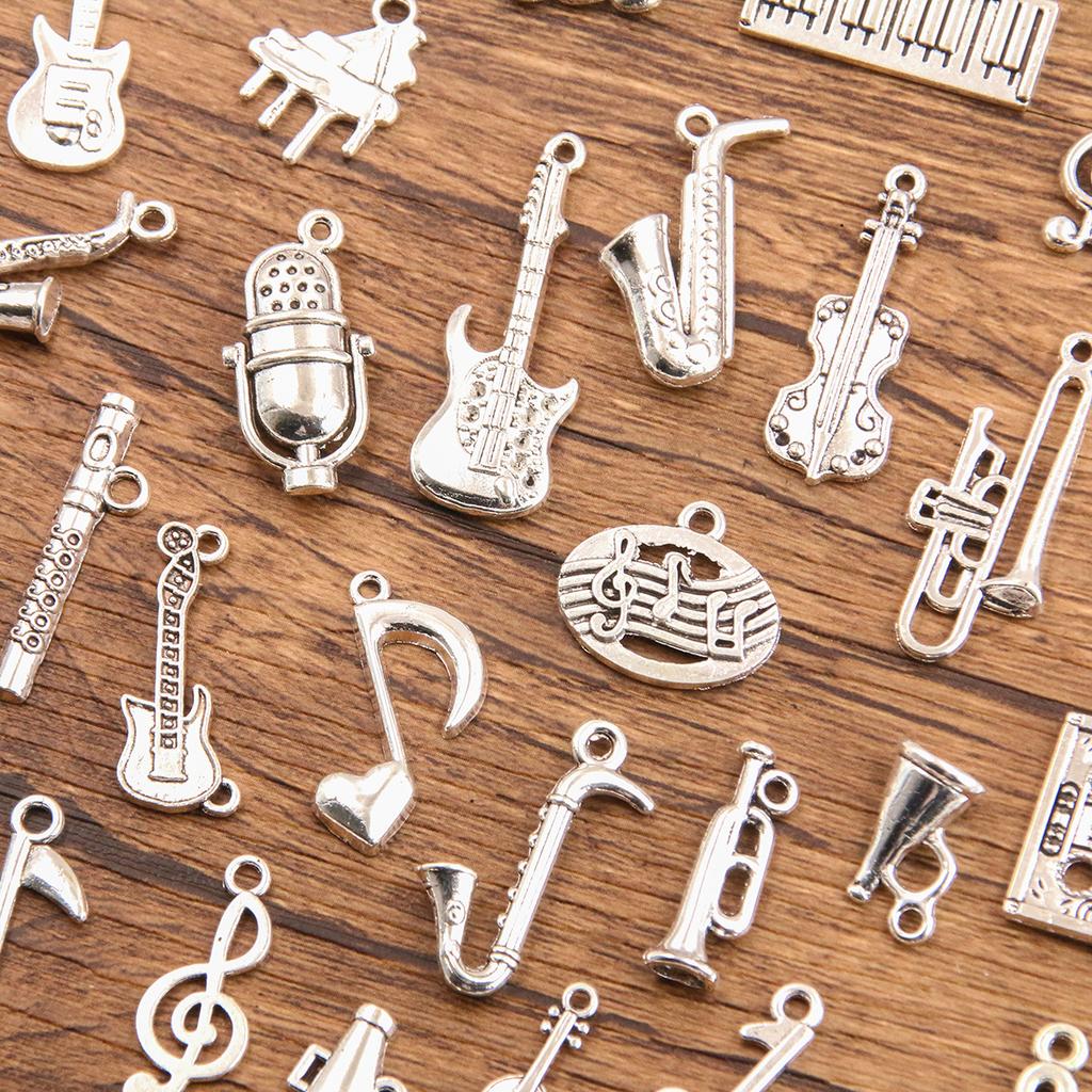10pcs Musical Note Pendant Piano Guitar Microphone Speaker Suona Music Equipment Alloy Jewelry Accessories
