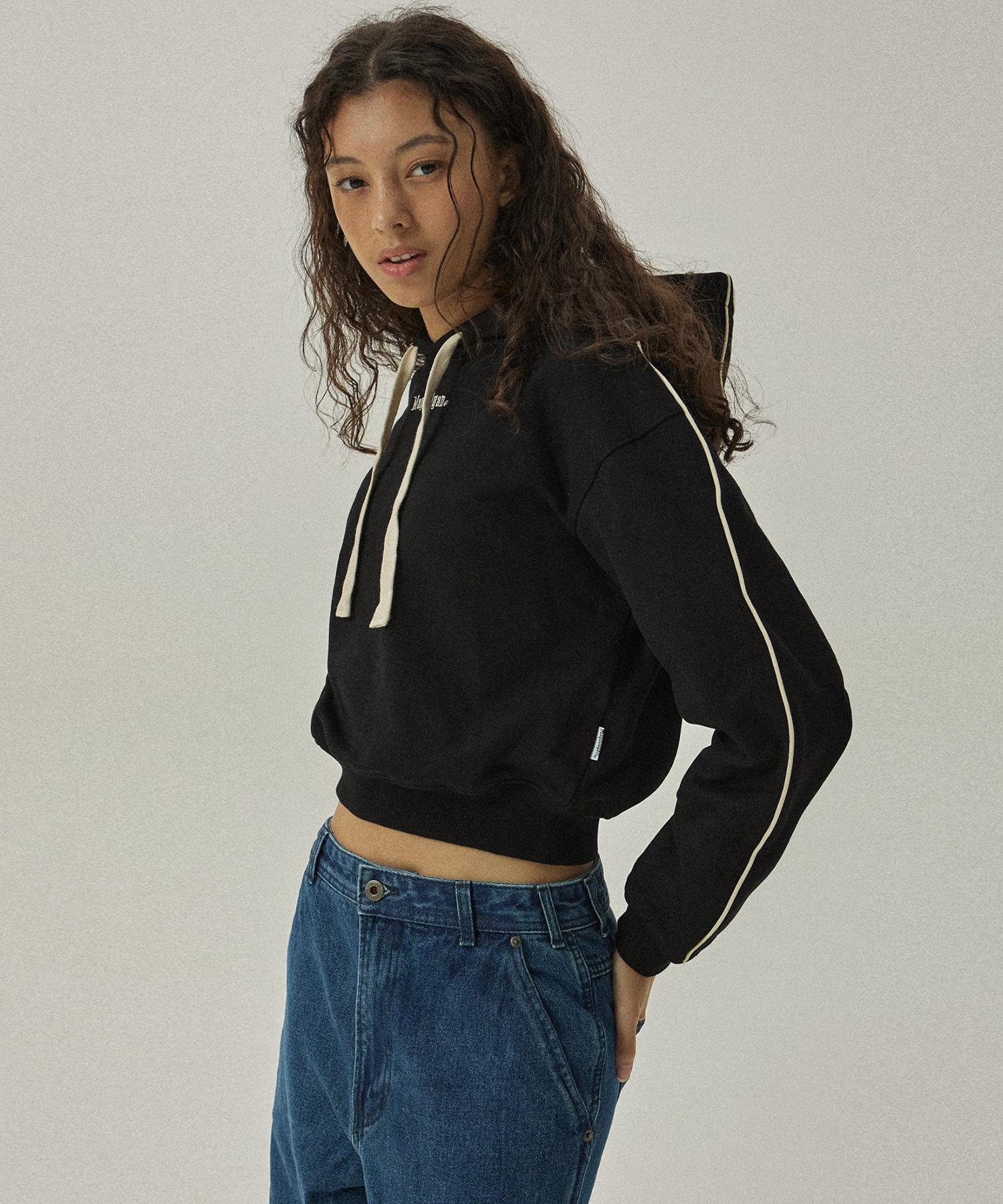 Mc Wood Gun Karudo 3207 Brushed Piping Loose Fit Black Crop Hoodie S